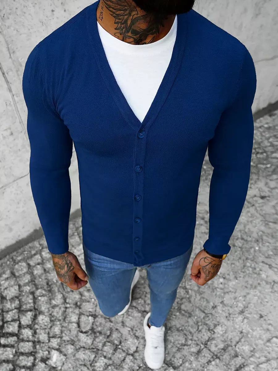 Men's blue button-down sweater Otom